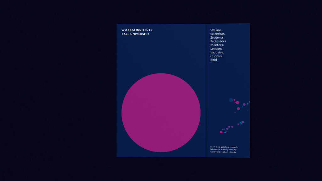 Interior of booklet designed for the Wu Tsai Institute at Yale University by FAY.