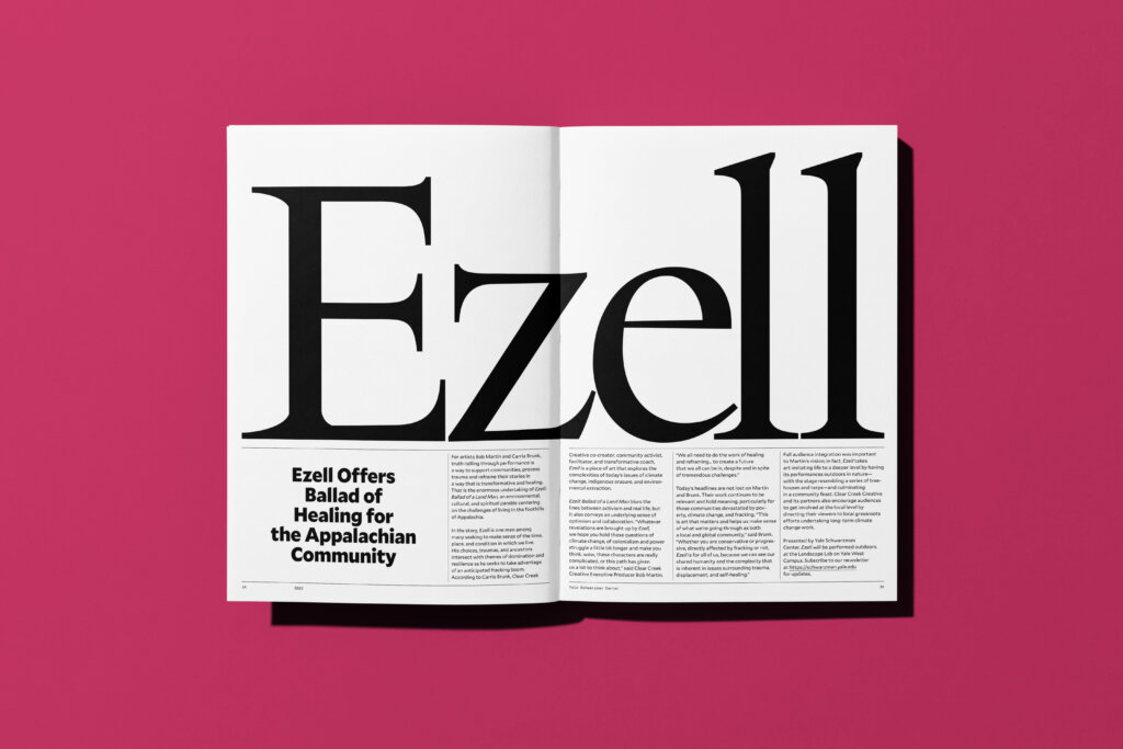 ale Schwarzman Center YSC MAG, Ezell Offers Ballad for Healing. Spread designed by FAY.
